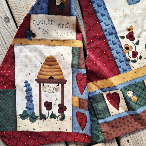 Vintage Quilted Patchwork Vest Handmade Country Bear Theme Size M Academia M - Picture 5 of 7